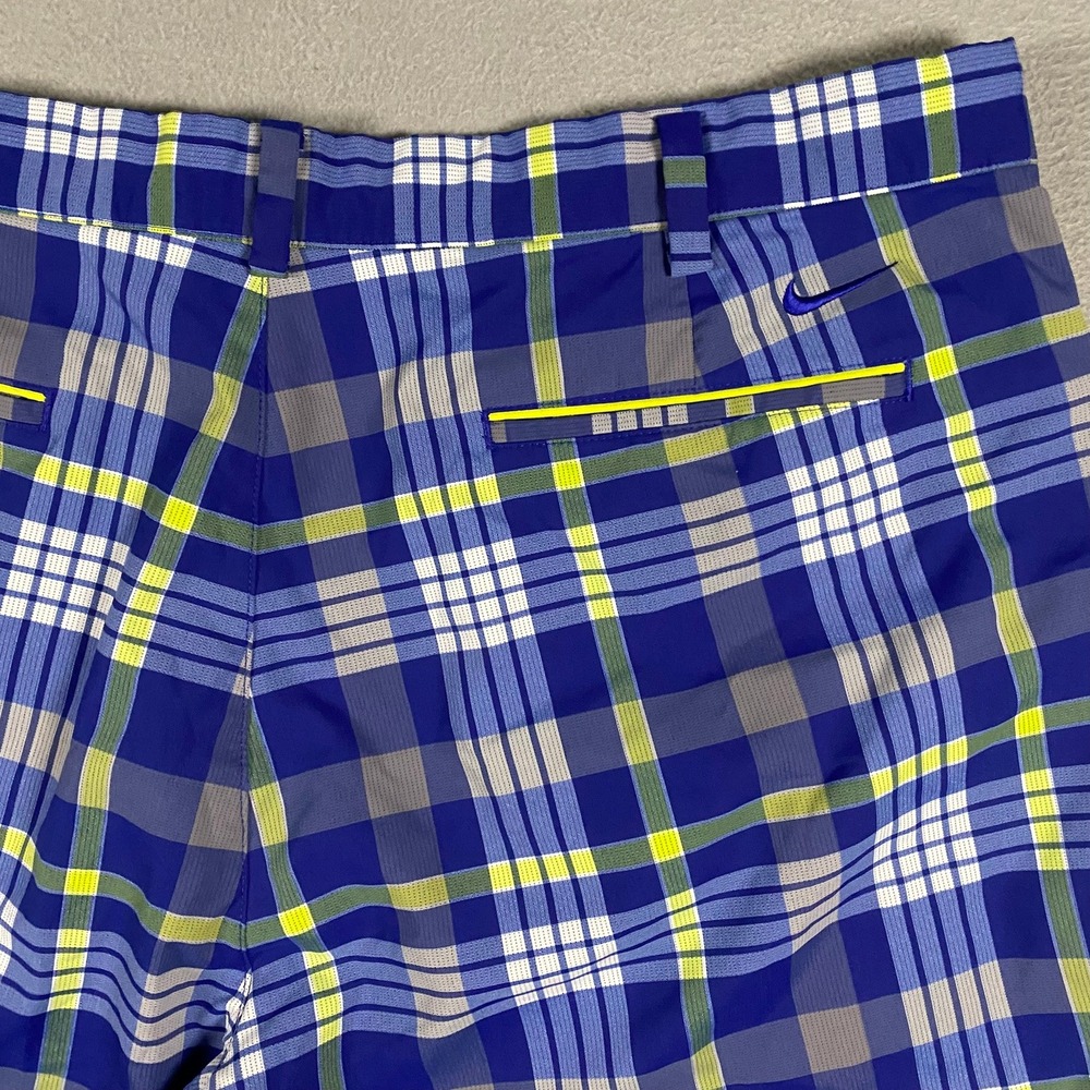 Nike Golf Tour Performance Dri-FIT Plaid Shorts Mens 38 Blue Yellow